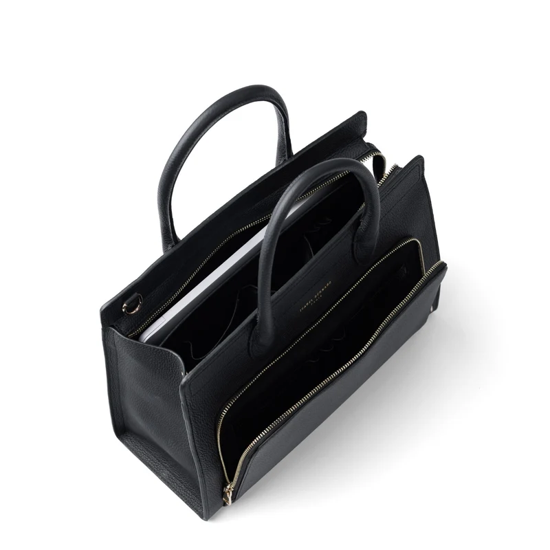 Isabel Bernard Honoré Nadine zwarte kalfsleren handtas met 13 inch laptopvak IB25110-001-13