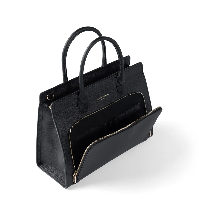 Isabel Bernard Honoré Nadine zwarte kalfsleren handtas met 13 inch laptopvak IB25110-001-13