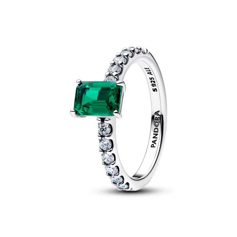 Pandora Timeless Rechthoekige Sprankelende Groene Halo Ring 194506C01-52
