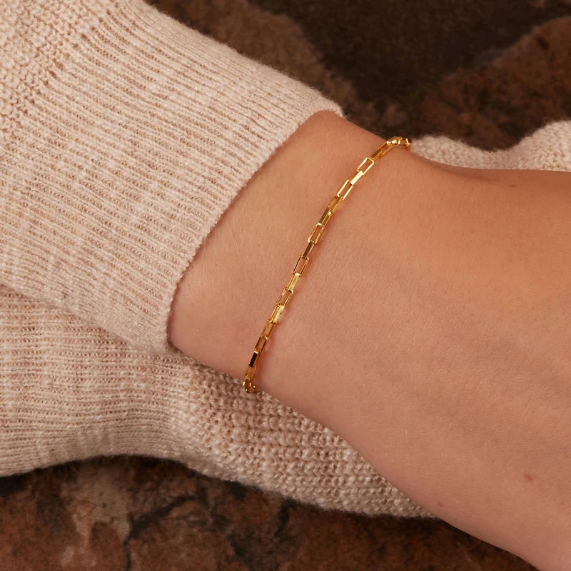 Karma 925 Sterling Silver Gold-coloured Square Chain Bracelet 94120 (Length: 16.50 - 19.00 cm)