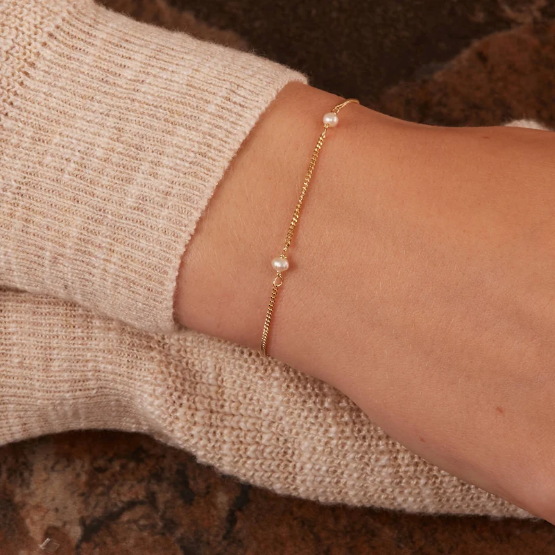 Karma 925 Sterling Silver Gold-coloured Tiny Pearls Bracelet 94126GP (Length: 16.50 - 19.00 cm)