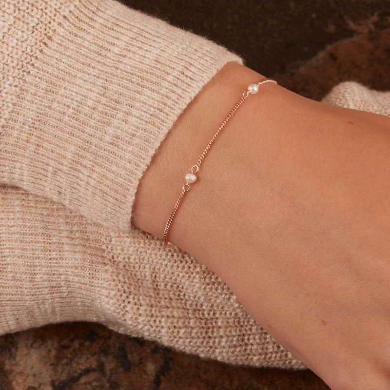 Karma 925 Sterling Silver Rosegold coloured Tiny Pearls Bracelet 94126RP (Length: 16.50 - 19.00 cm)