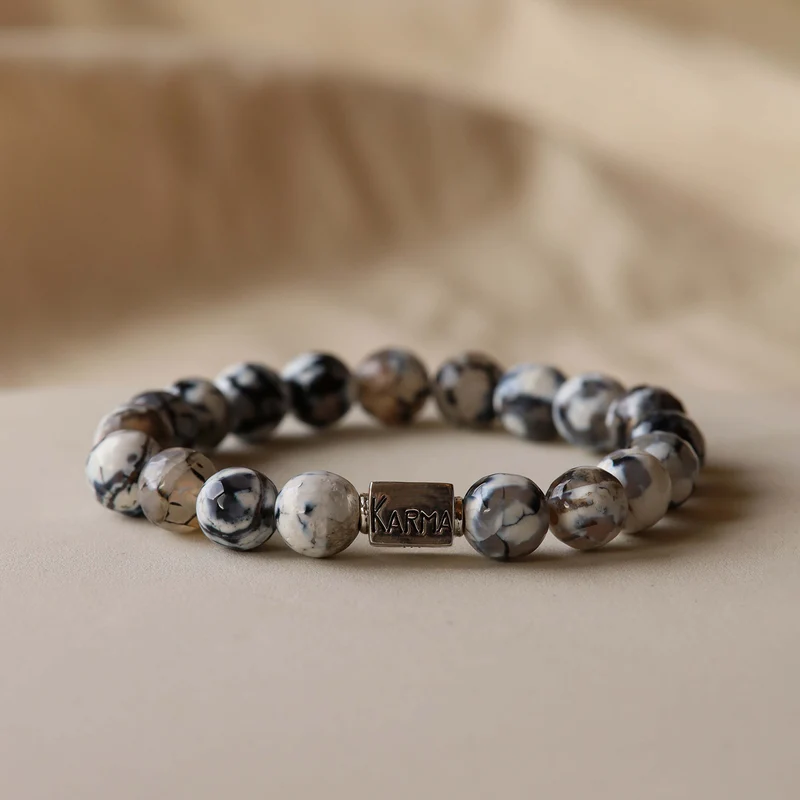 Karma 925 Sterling Silver Black/White Maddox Silver Bead Bracelet 96081 (Length 21.00 cm)