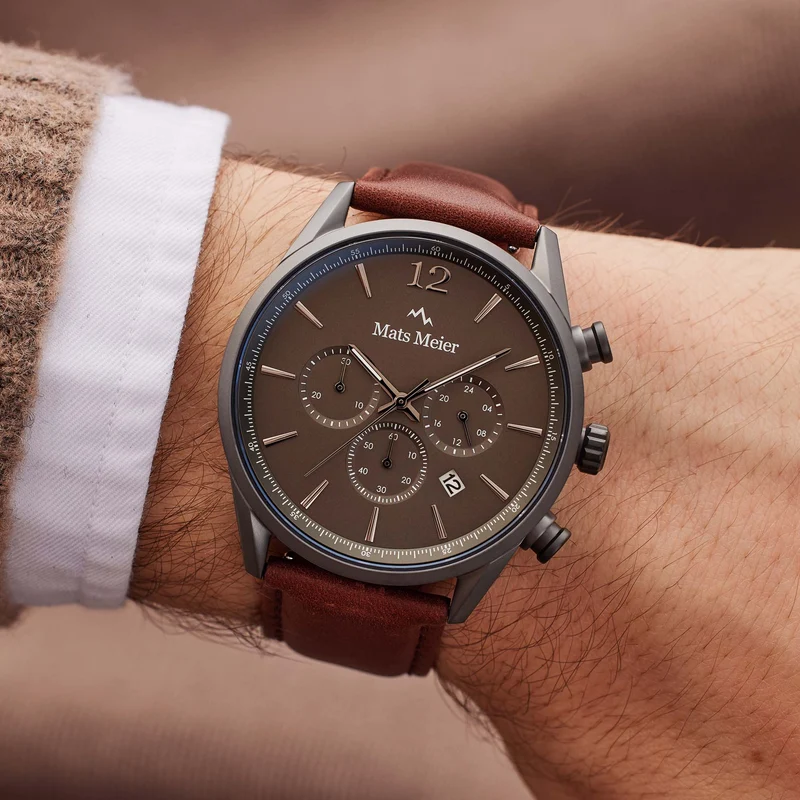 Mats Meier Grand Cornier Chrono Gunmetal/DonkerBruine Horloge MM00104