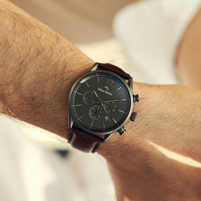 Mats Meier Grand Cornier Chrono Gunmetal/DonkerBruine Horloge MM00104