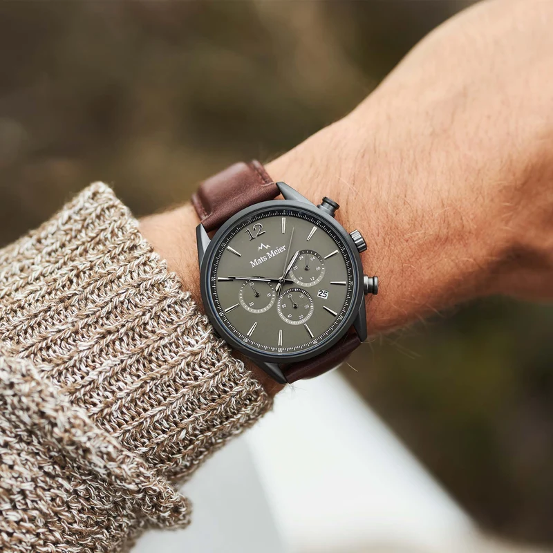 Mats Meier Grand Cornier Chrono Gunmetal/DonkerBruine Horloge MM00104