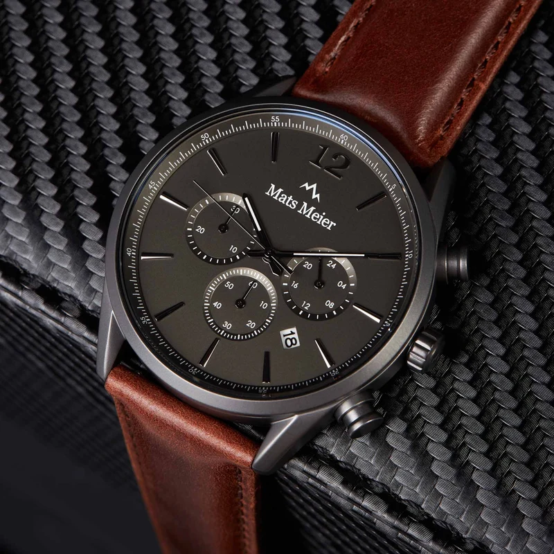 Mats Meier Grand Cornier Chrono Gunmetal/DonkerBruine Horloge MM00104