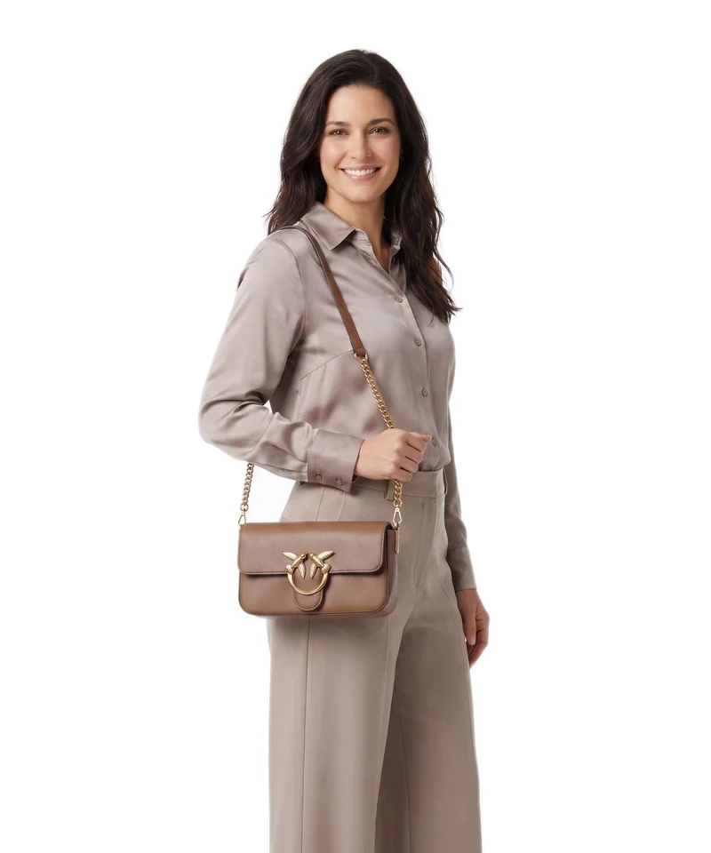 Pinko Love One Mini Slouchy Bandolera marrone cognac/antique gold