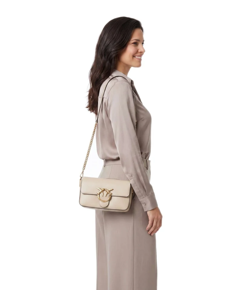 Pinko Love One Mini Slouchy Bandolera beige/grigio fumo/antique gold