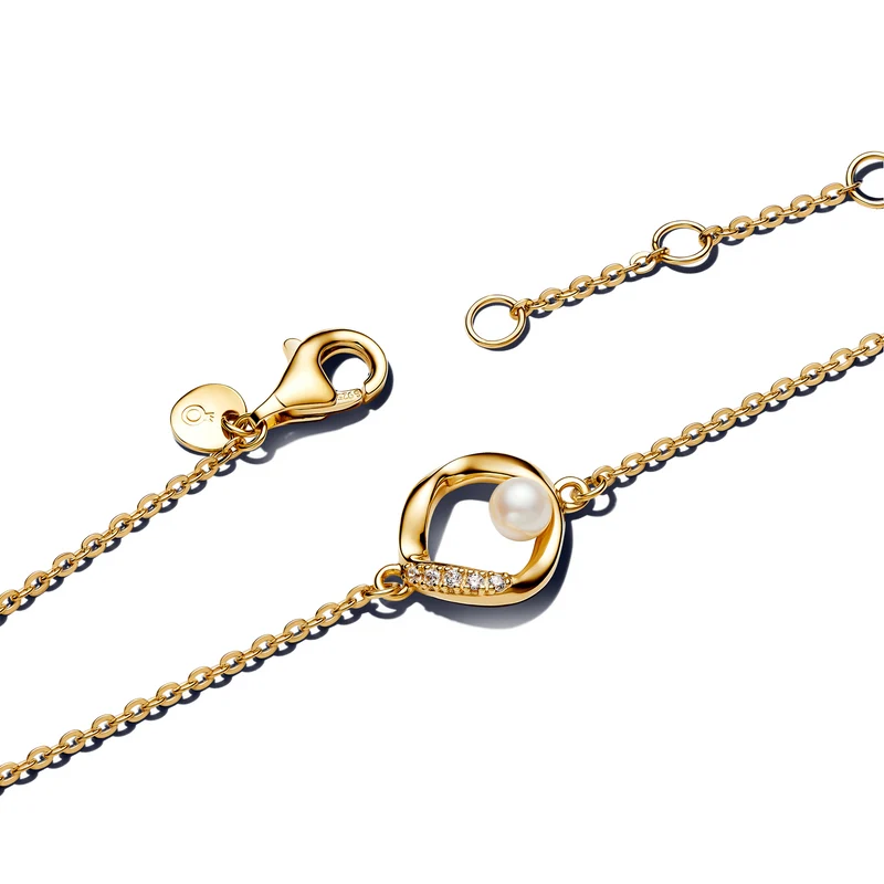 Pandora Essence Gold Plated Organisch Gevormde Pavé Parelarmband 563830C01-18
