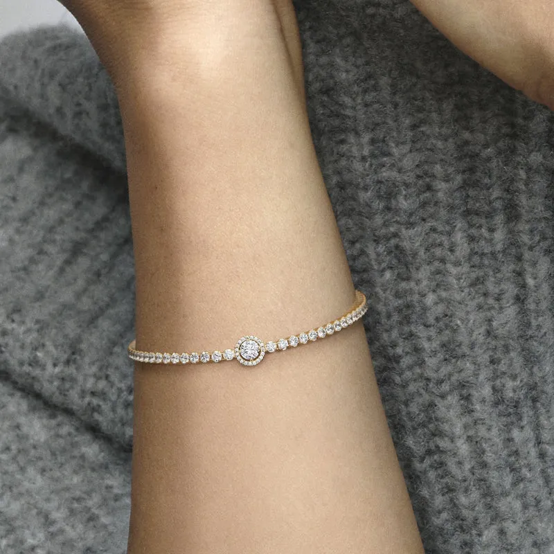 Pandora Timeless 925 Sterling Silver Sparkling Halo Tennis Bracelet 569416C01-20with14k Gold Plating