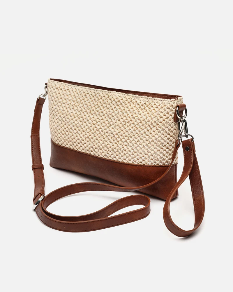 Estena bolso bandolera pequeño efecto rafia con asa de mano ED.