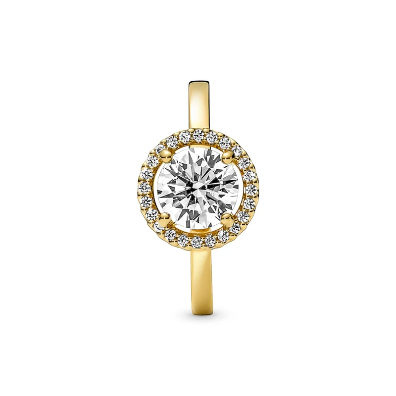 Pandora Timeless Gold-coloured Sparkling Round Halo Ring with 14 Carat Gold Plating 161234C01-52
