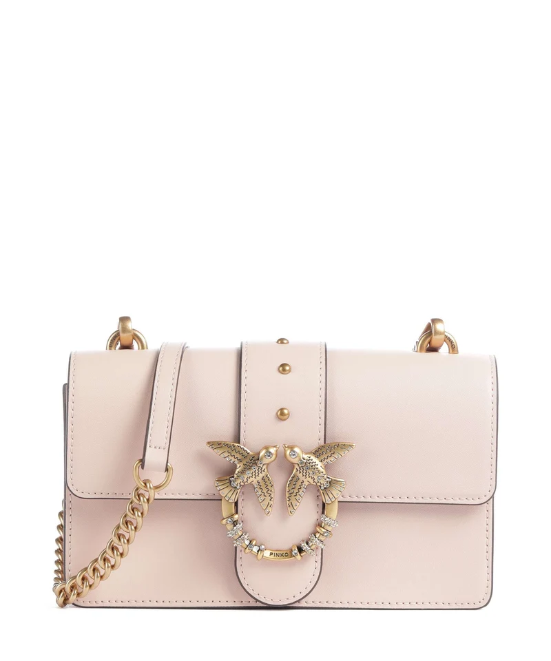 Pinko Love One Mini New Buckle Bandolera rosa cammeo/antique gold