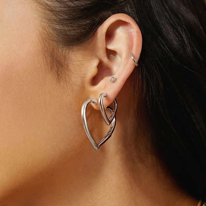 Ania Haie Sunny Sparkler Zilveren Middellange Heart Hoop Oorbellen AH-E064-03H