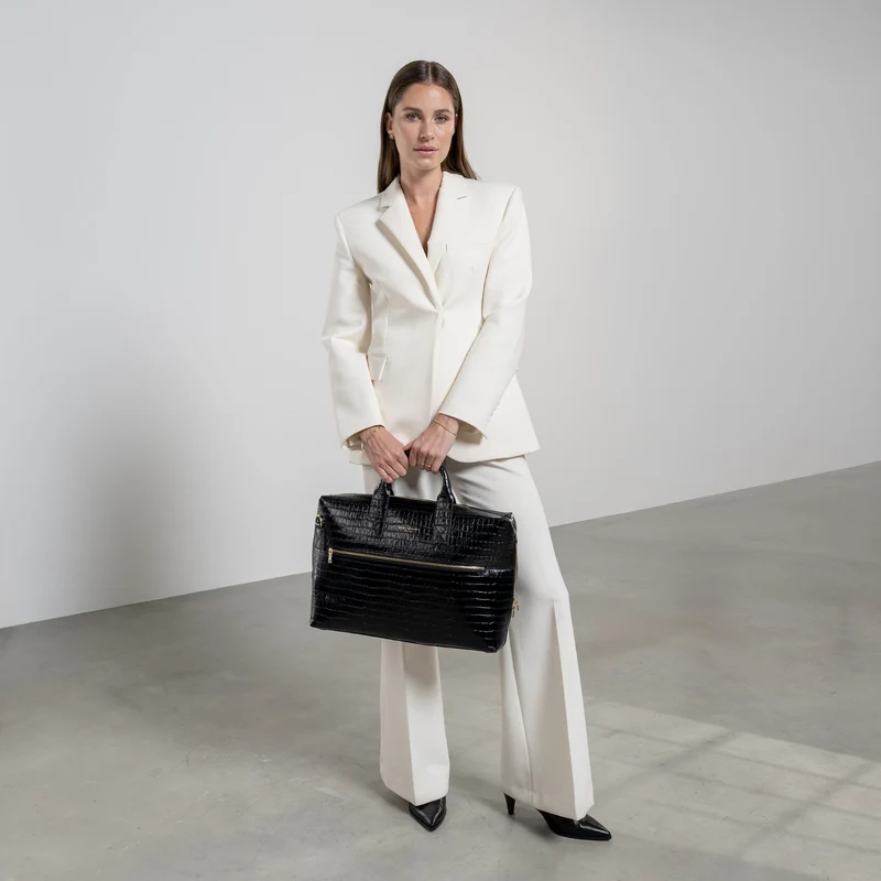 Isabel Bernard Honoré Anique Croco Zwarte Kalfsleren Handtas IB25072