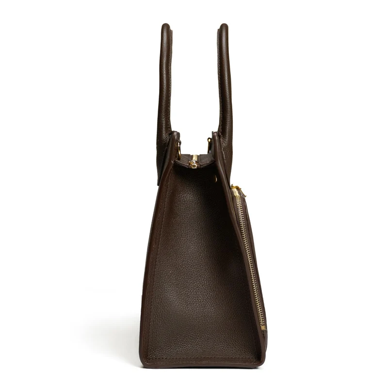 Isabel Bernard Honoré Nadine donkerbruine kalfsleren handtas met 13 inch laptopvak IB25110-031-13