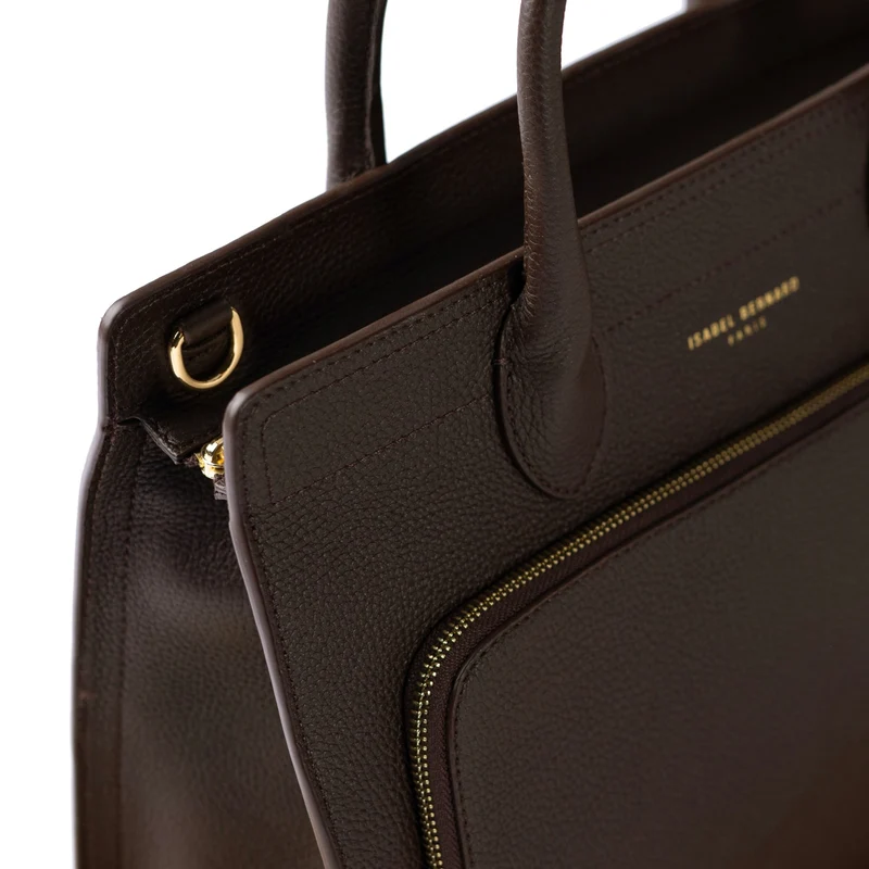 Isabel Bernard Honoré Nadine donkerbruine kalfsleren handtas met 13 inch laptopvak IB25110-031-13