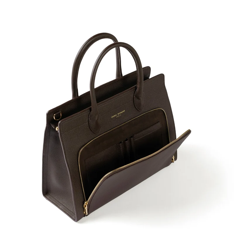 Isabel Bernard Honoré Nadine donkerbruine kalfsleren handtas met 13 inch laptopvak IB25110-031-13