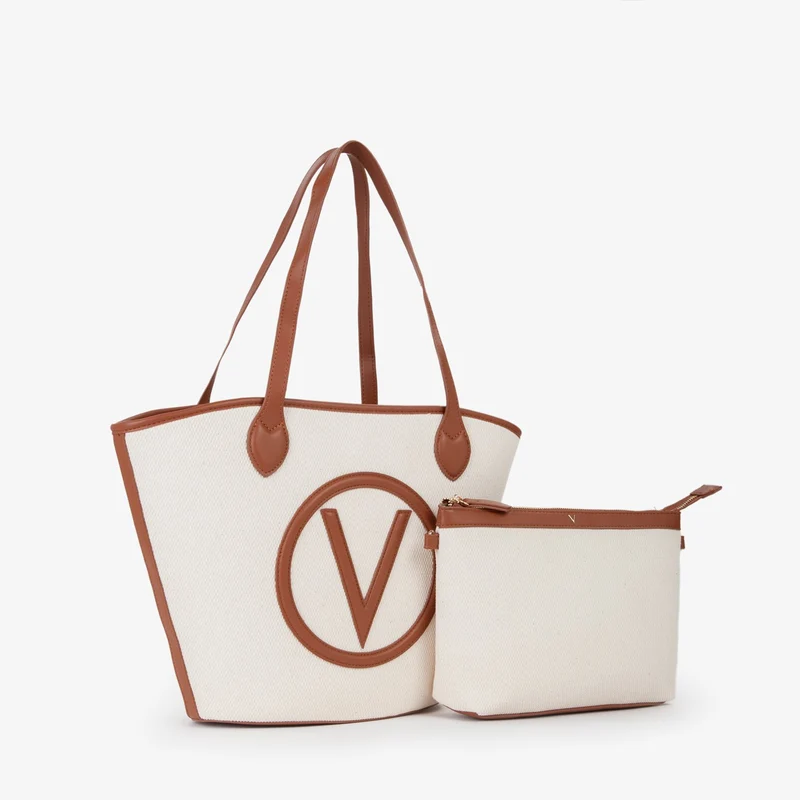 Valentino Bags Covent Beige & Brown Shopper VBS7QO02CANNATURALE/CUOIO