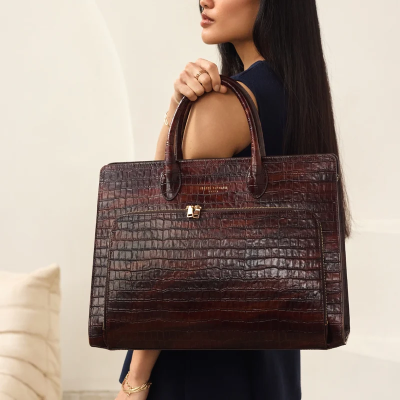 Isabel Bernard Honoré Nadine Croco Bruine Handtas van Kalfsleer IB25034