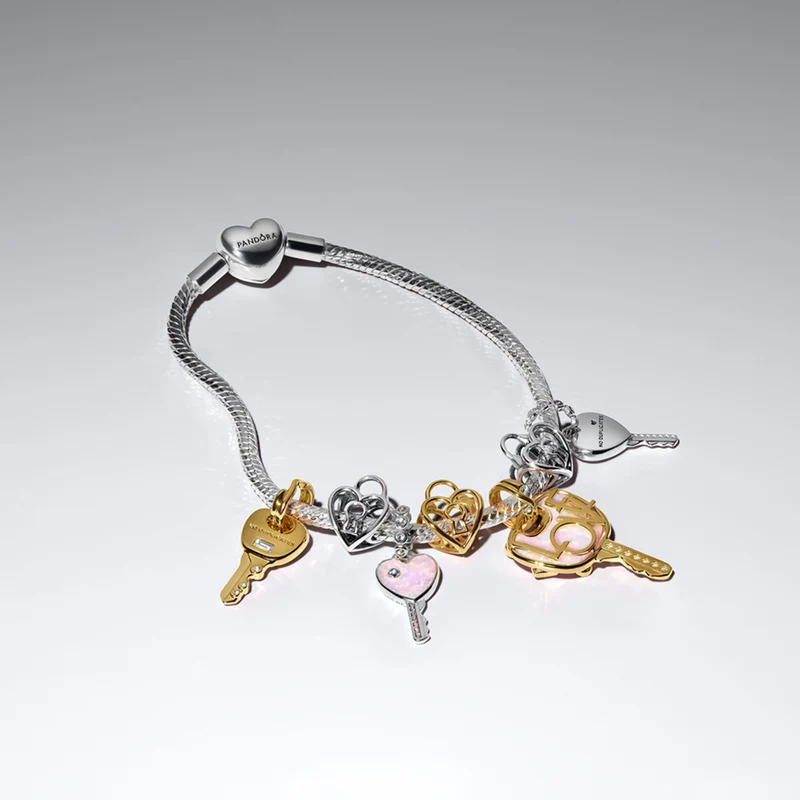 Pandora Moments Gold Plated Opal Pink Love Key Large Pendant Charm 764349C01