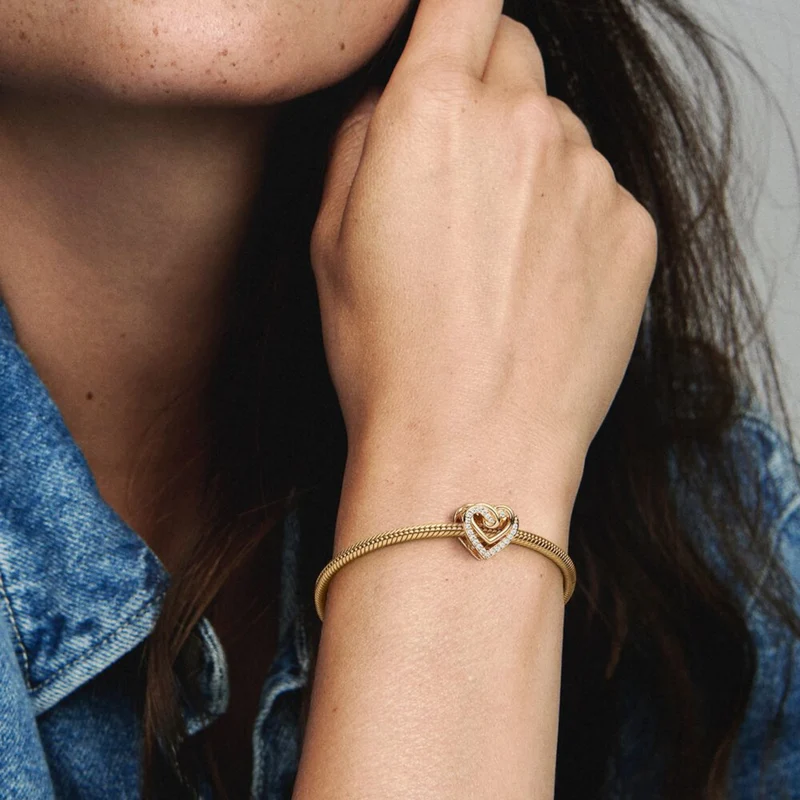 Pandora Moments Gold-coloured Entwined Hearts Charm with 14 Carat Gold Plating 769270C01