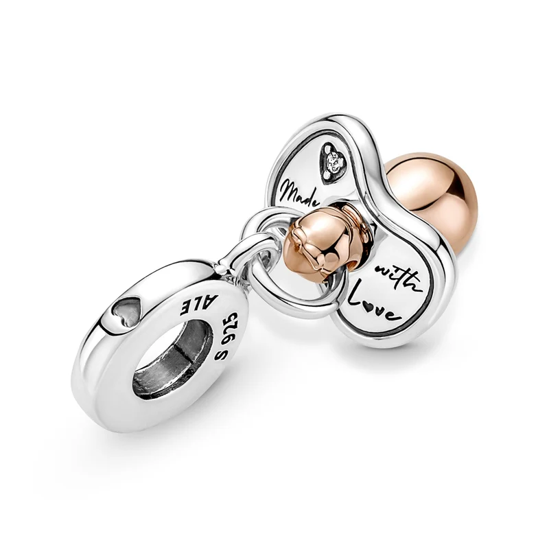 Pandora Moments 925 Sterling Silver Baby Pacifier Dangle Charm Rose Gold Plated 781490C01