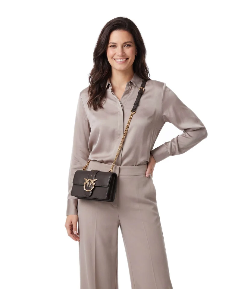 Pinko Love One Mini New Buckle Bandolera marrone marasca/antique gold