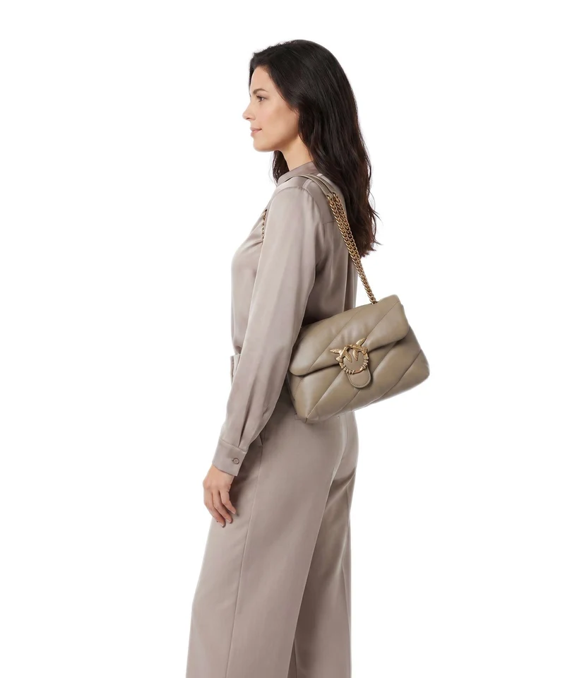 Pinko Love Puff Classic New Buckle Bolso de hombro grigio talpa/antique gold