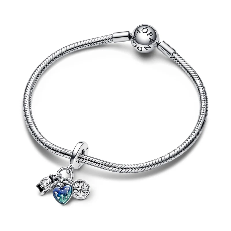 Pandora Moments 925 Sterling Silver Camera, Heart And Compass Charm 792703C01