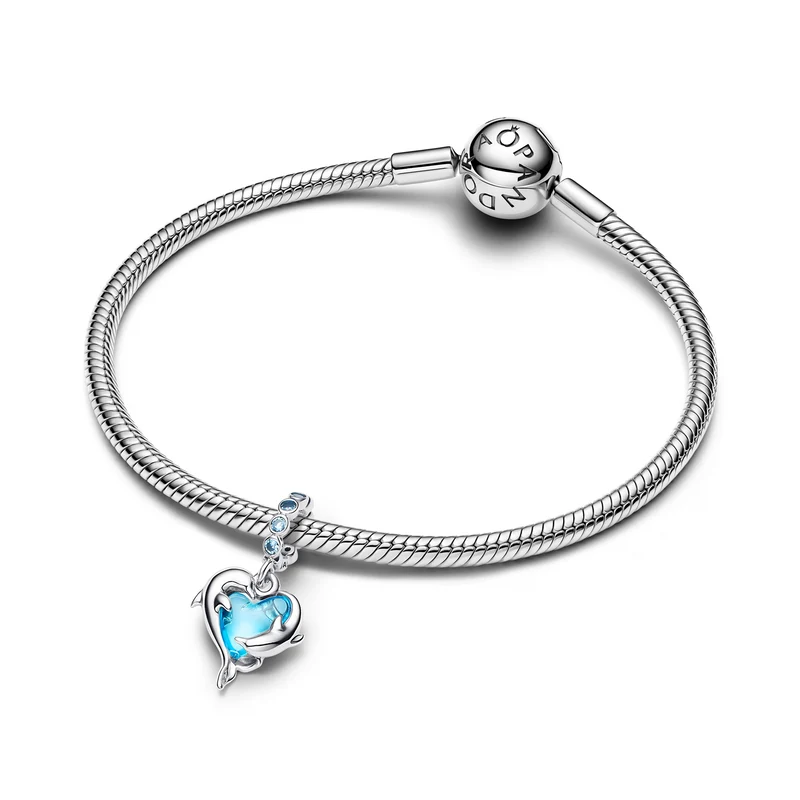 Pandora Moments 925 Sterling Zilveren Blauwe Murano Glas Dolfijnen Bedel 793924C01