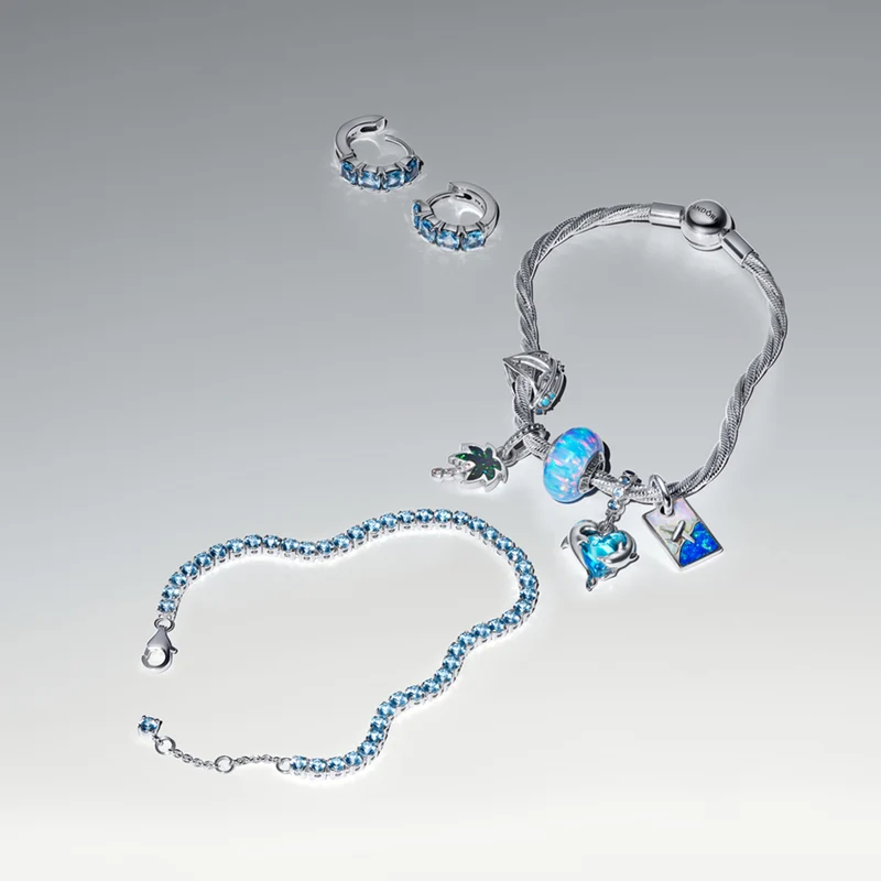 Pandora Moments 925 Sterling Zilveren Blauwe Murano Glas Dolfijnen Bedel 793924C01