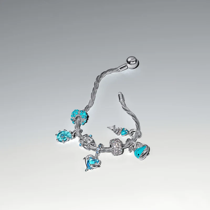 Pandora Moments 925 Sterling Zilveren Blauwe Murano Glas Dolfijnen Bedel 793924C01