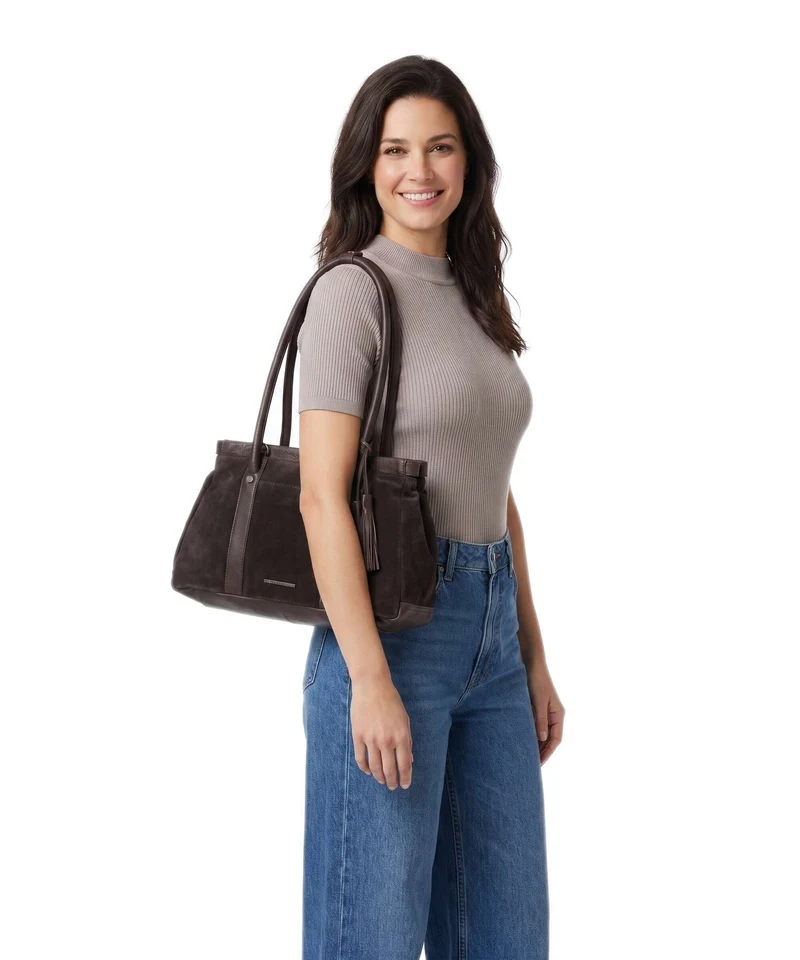 Spikes & Sparrow Suede Mix Milania Bolso de hombro dark brown
