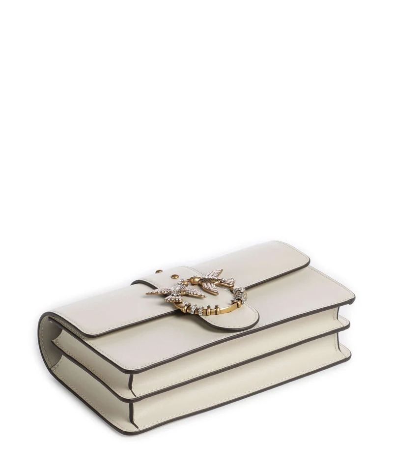 Pinko Love One Mini New Buckle Bandolera bianco seta/antique gold