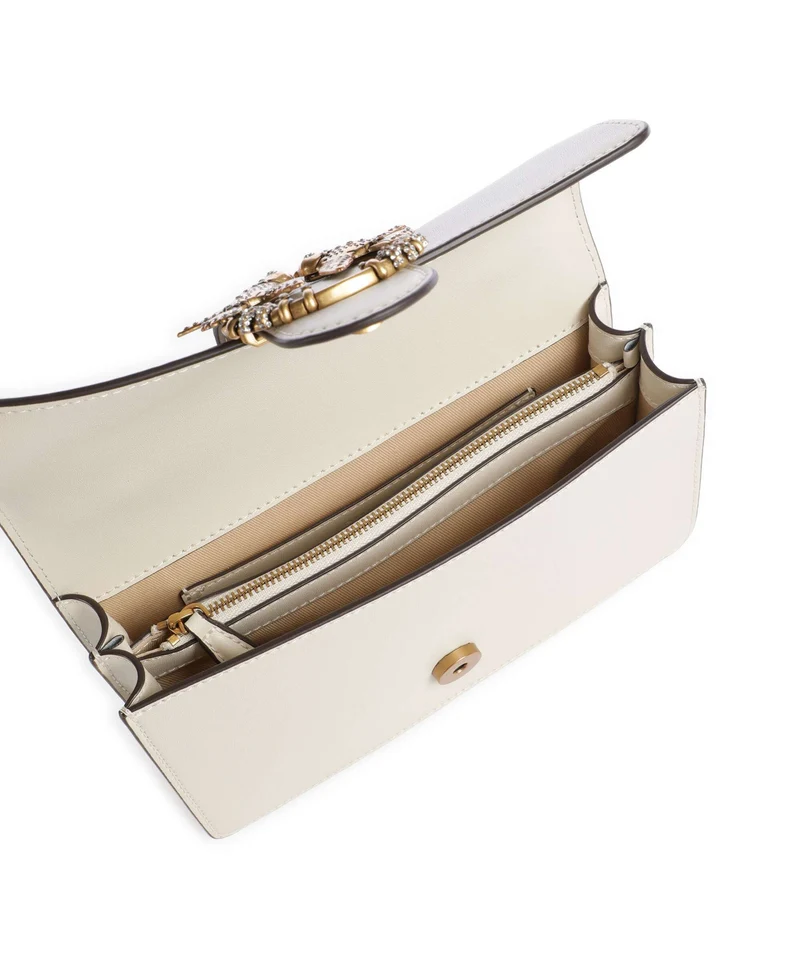 Pinko Love One Mini New Buckle Bandolera bianco seta/antique gold