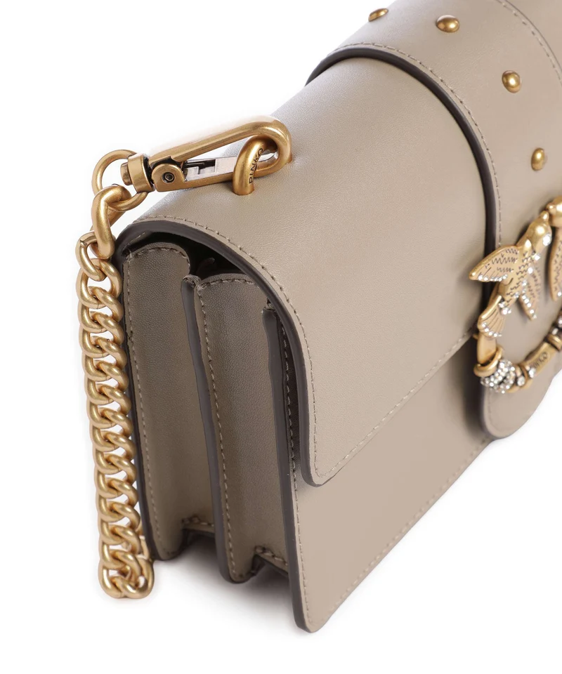 Pinko Love One Mini New Buckle Bandolera grigio talpa/antique gold