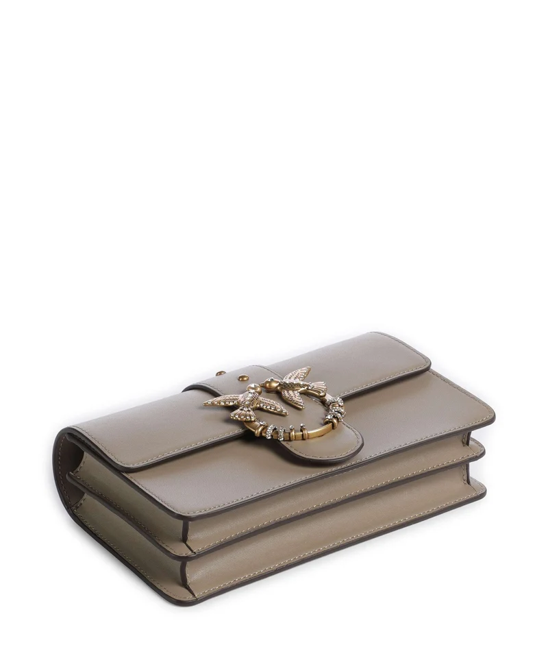Pinko Love One Mini New Buckle Bandolera grigio talpa/antique gold