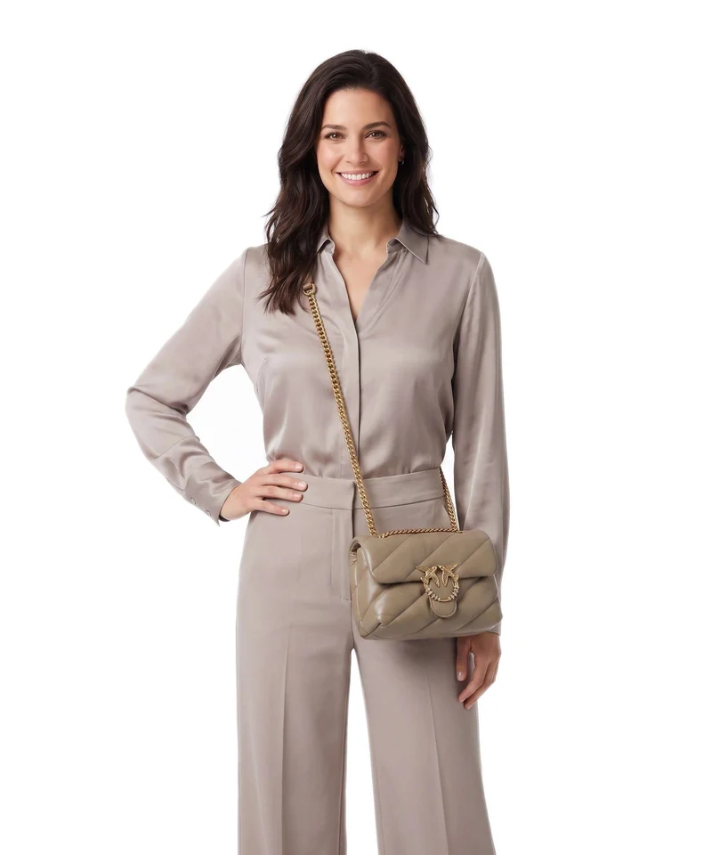 Pinko Love Puff Mini New Buckle Bolso de hombro grigio talpa/antique gold