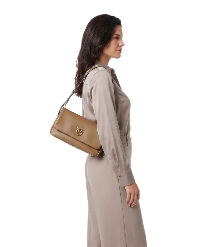 Pinko Click Soft Horizontal Bolso de hombro grigio talpa/antique gold