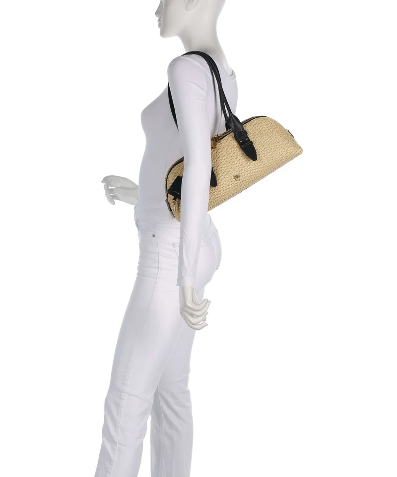 Pinko Bowling Horizontal Big Bolso de mano raffia/bianco/antique gold