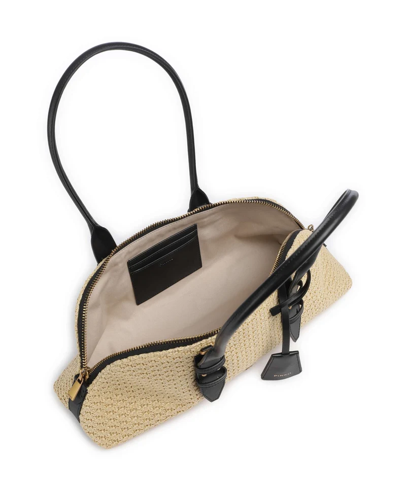 Pinko Bowling Horizontal Big Bolso de mano raffia/bianco/antique gold