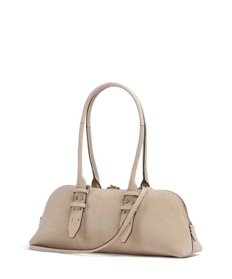 Pinko Bowling Horizontal Big Bolso de hombro beige/grigio fumo/antique gold