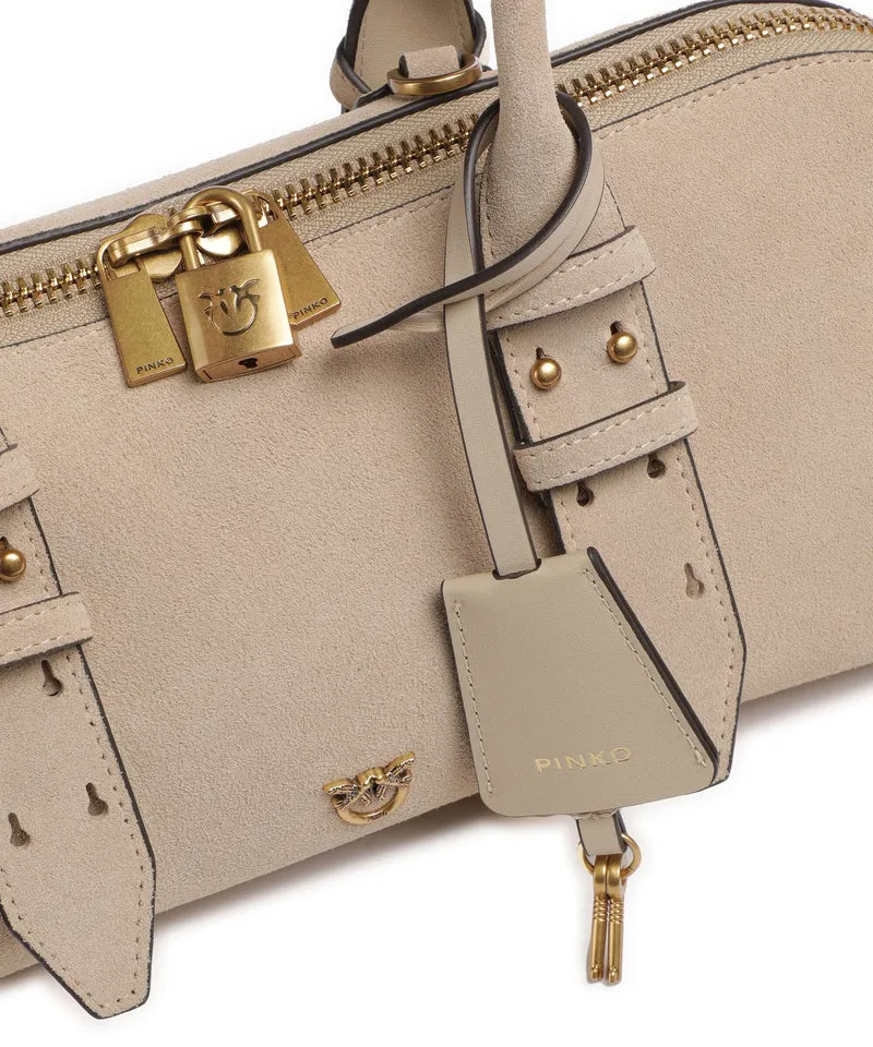 Pinko Bowling Horizontal Big Bolso de hombro beige/grigio fumo/antique gold
