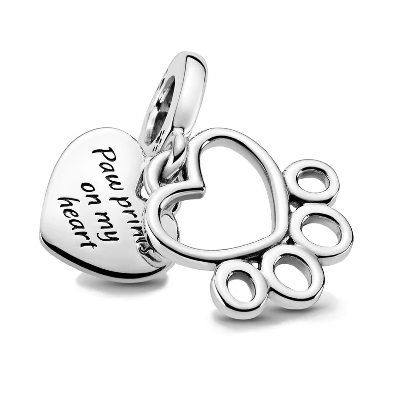 Pandora Passions 925 Sterling Silver Hearts & Paw Print Dangle Charm 799360C00