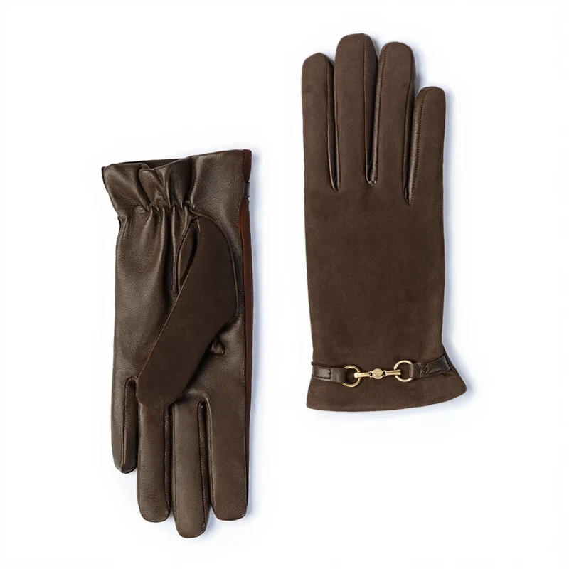 Isabel Bernard Isabel Bernard Honoré Marcelia donkerbruine suède leren handschoenen van geitenleer IB67001-131-6.5