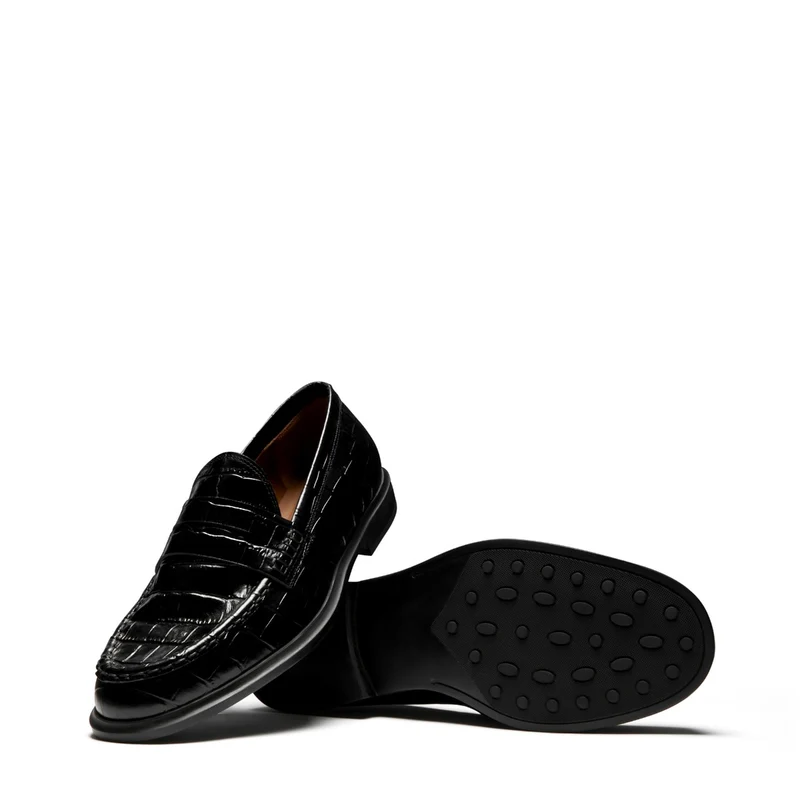 Isabel Bernard Vendôme Blandine Croco Zwarte Kalfsleren Loafers IB51015-201-38