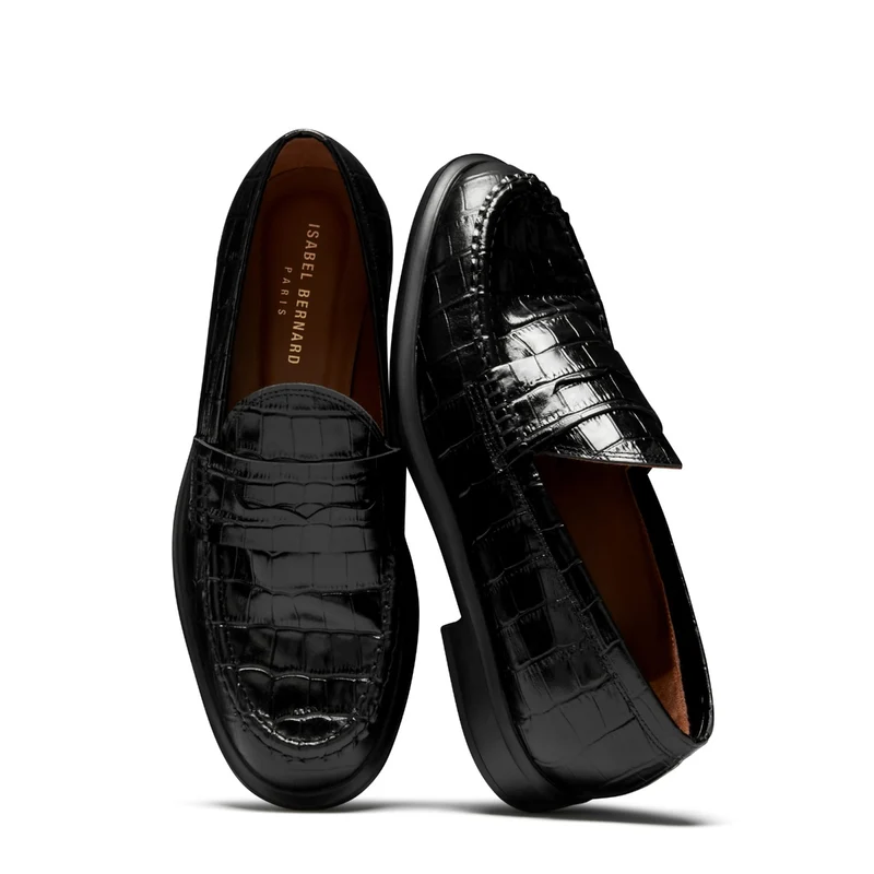 Isabel Bernard Vendôme Blandine Croco Zwarte Kalfsleren Loafers IB51015-201-38