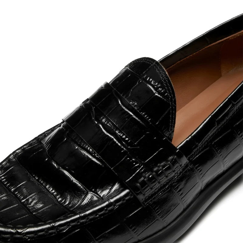 Isabel Bernard Vendôme Blandine Croco Zwarte Kalfsleren Loafers IB51015-201-38